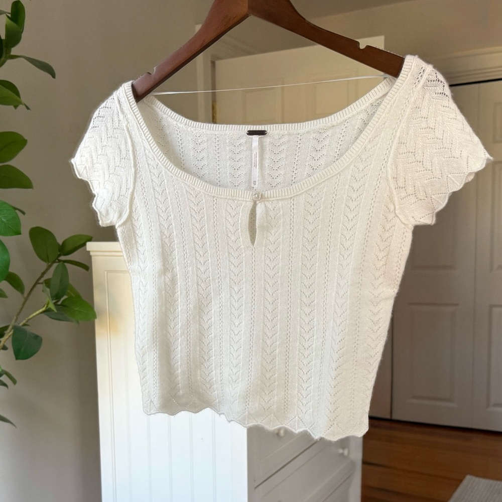 FP Free People Hera Cashmere Pointelle Sweater Tee in Cloud Dancer White size XS